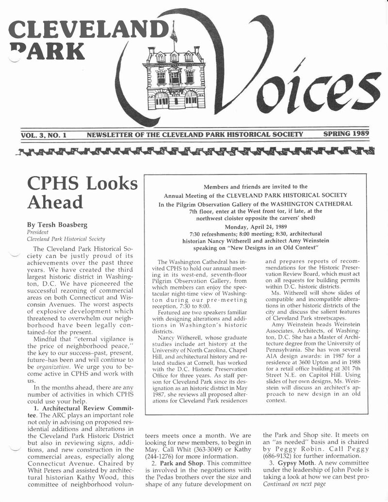 Cover of Voices Newsletter issue Spring 1989