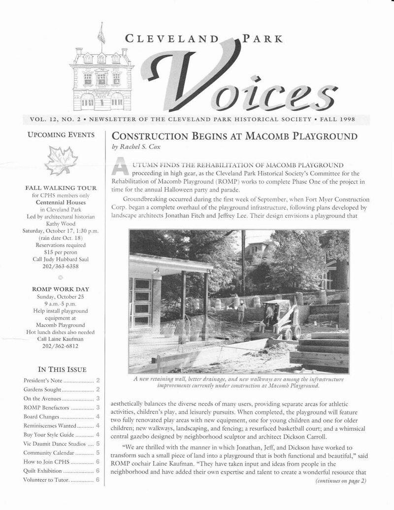 Cover of Voices Newsletter issue Fall 1998