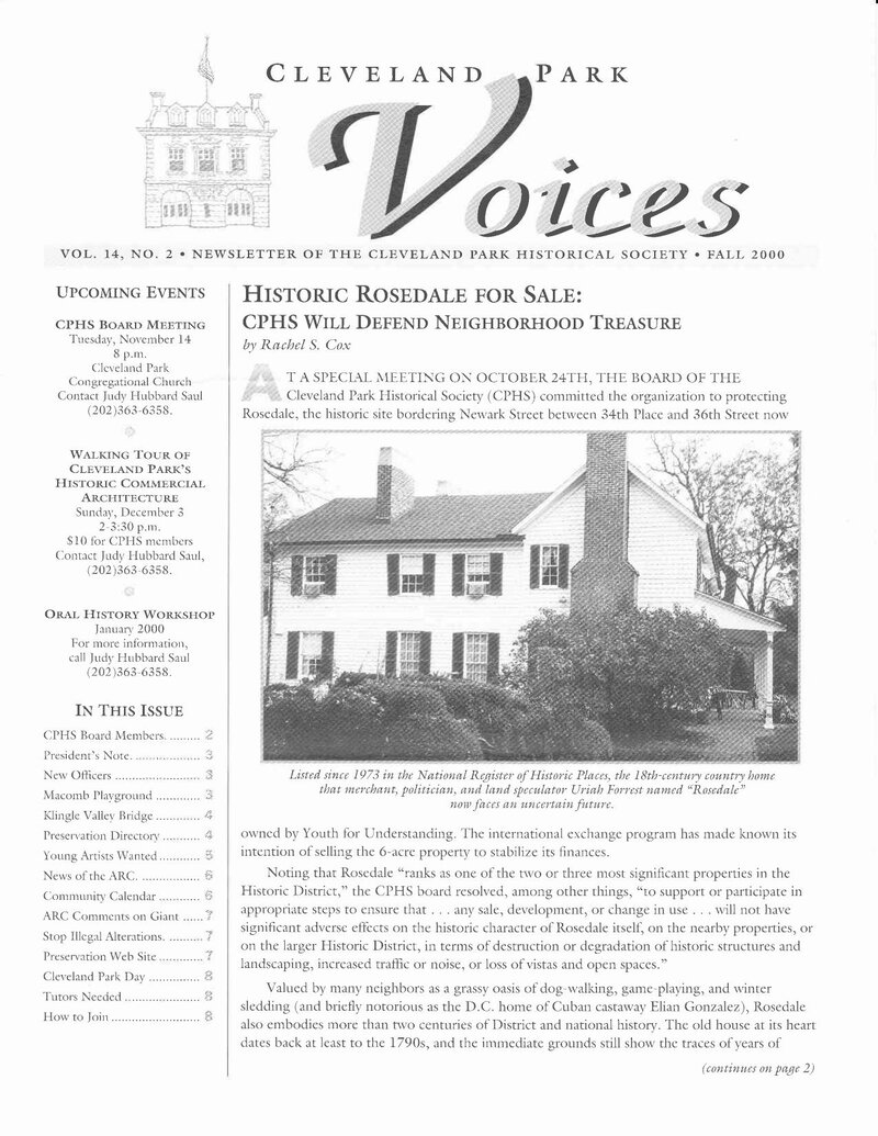 Cover of Voices Newsletter issue Fall 2000