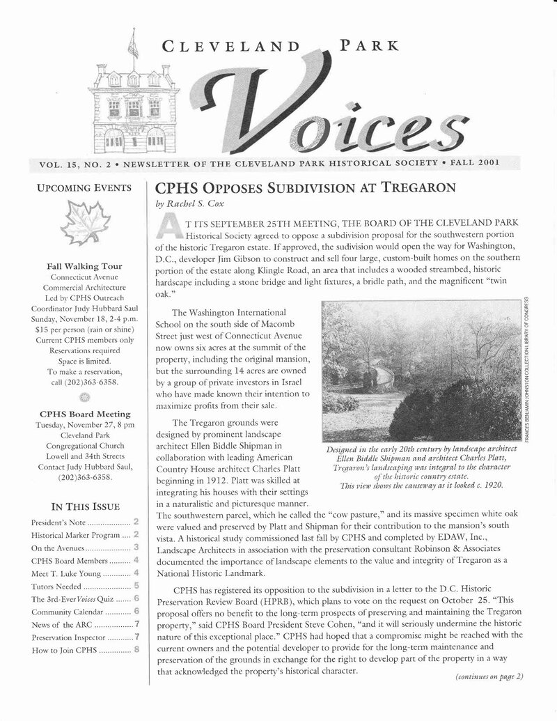 Cover of Voices Newsletter issue Fall 2001