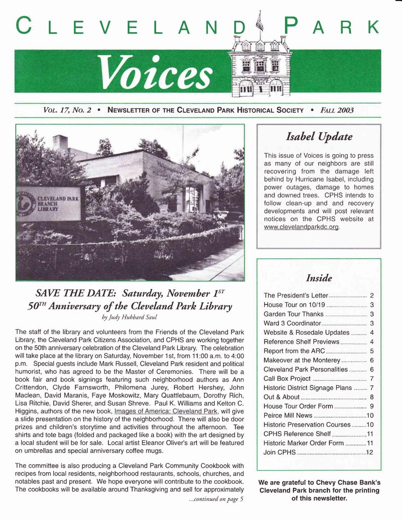 Cover of Voices Newsletter issue Fall 2003