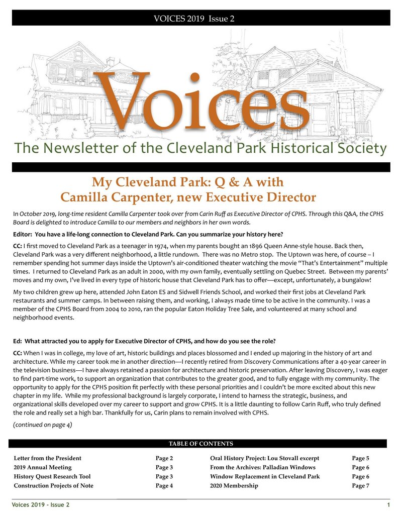 Cover of Voices Newsletter issue Fall 2019