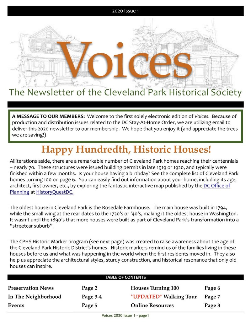 Cover of Voices Newsletter issue Spring 2020